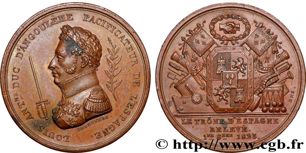 LOUIS XVIII Médaille, Louis Antoine, duc d’Angoulême, Trône d’Espagne relevé AU