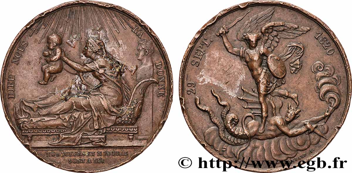 HENRY V COUNT OF CHAMBORD Médaille, Naissance de Henri, duc de Bordeaux, futur comte de Chambord XF