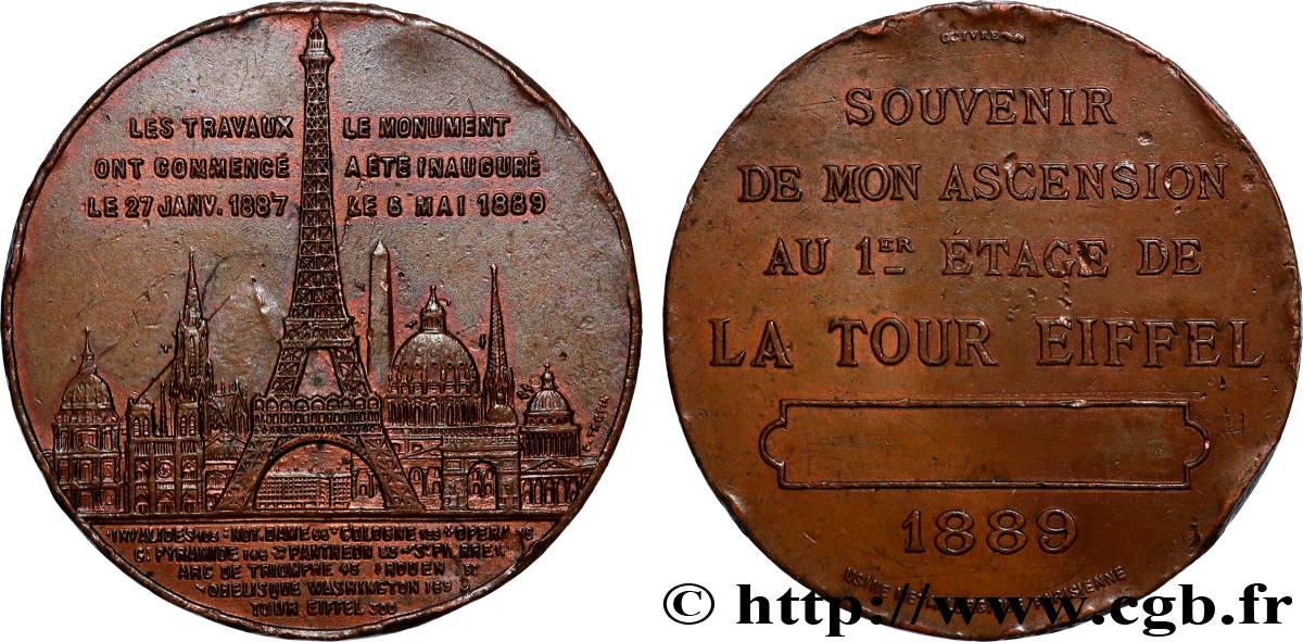 III REPUBLIC Médaille, L’ascension de la Tour Eiffel (1er étage) XF