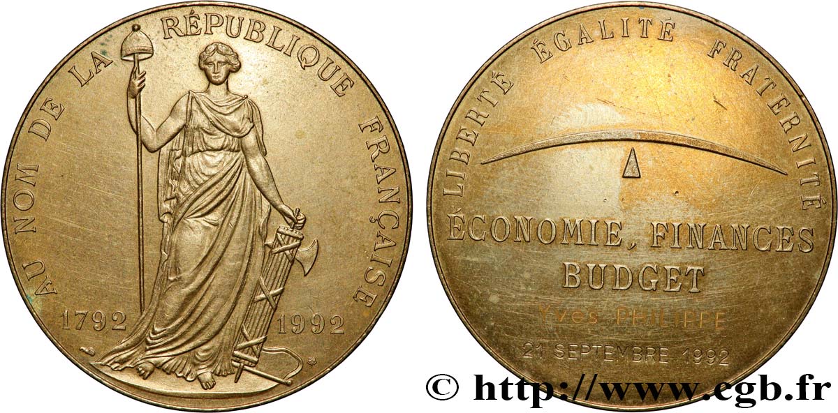 CINQUIÈME RÉPUBLIQUE Médaille, Économie, finance et budget, Au nom de la République Française TTB+