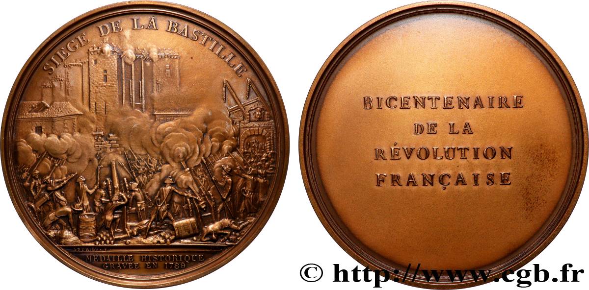 V REPUBLIC Médaille, Bicentenaire de la Révolution, Siège de la Bastille AU