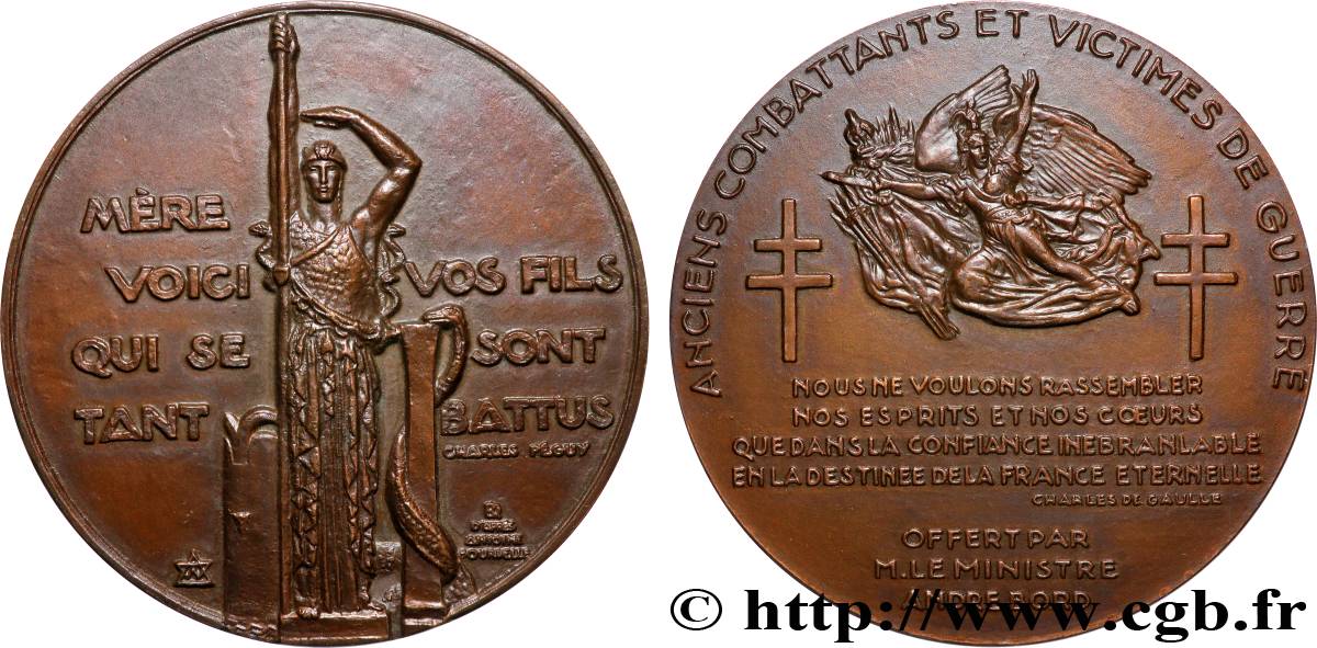 V REPUBLIC Médaille, Anciens combattants et victimes de guerre, offert par le ministre André Bord AU
