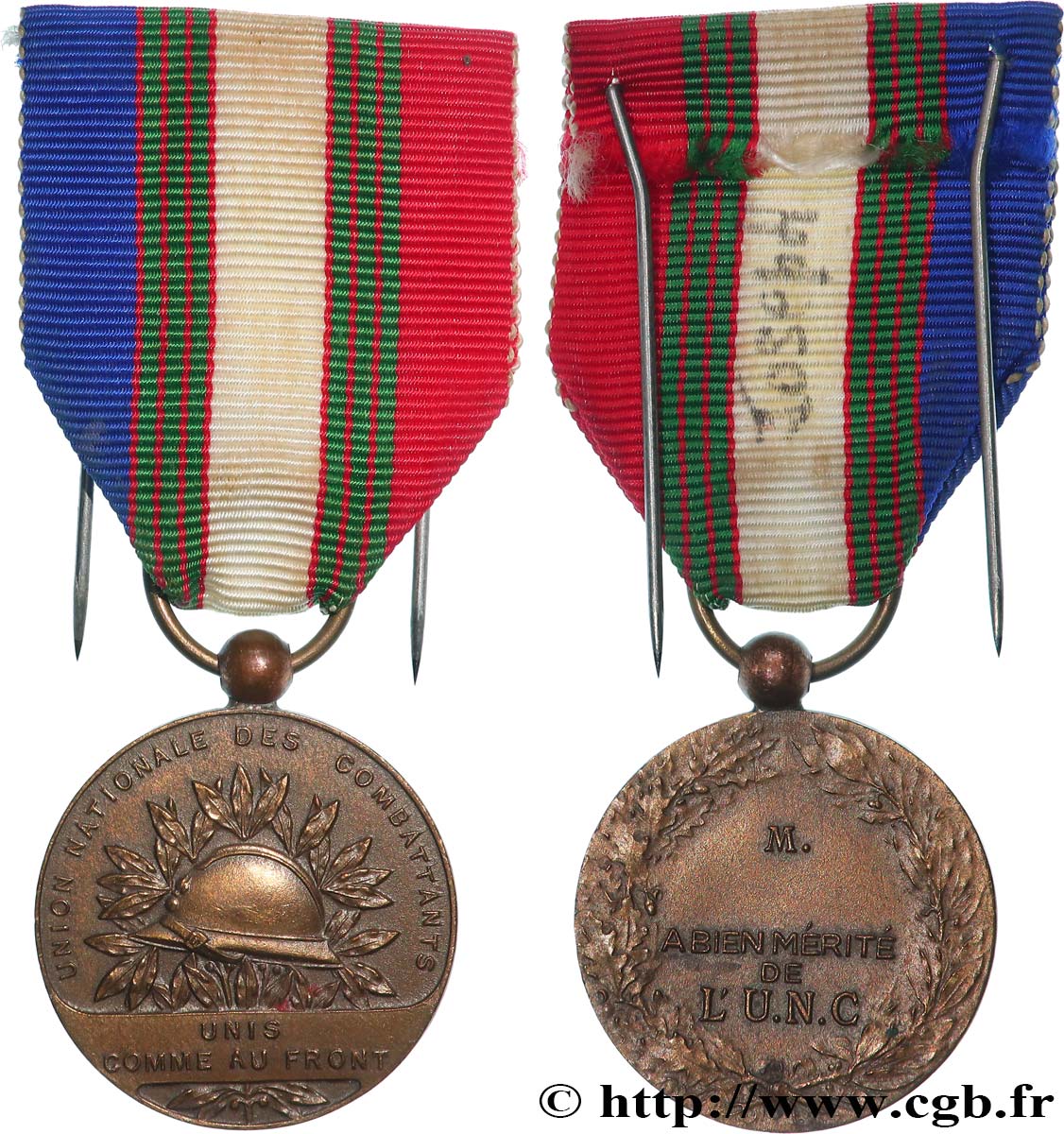 CINQUIÈME RÉPUBLIQUE Médaille de l&nbsp;Union nationale des combattants (U. N. C.) TTB+
