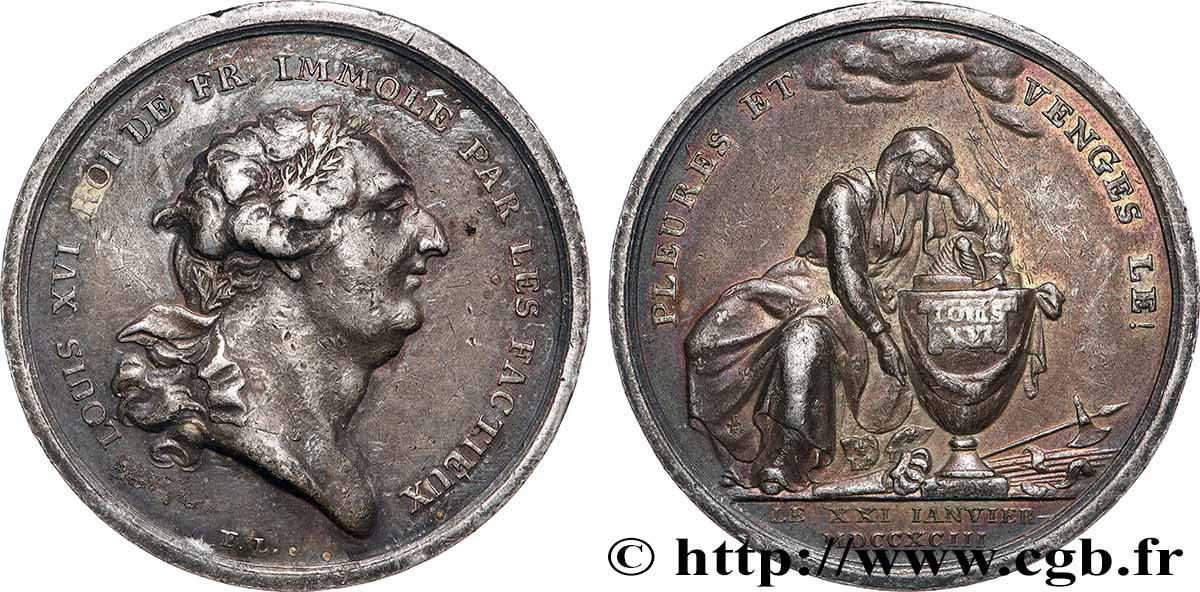 LOUIS XVI (MONARQUE CONSTITUTIONNEL)  Médaille dénonçant la mort du roi le 21 janvier 1793 TTB
