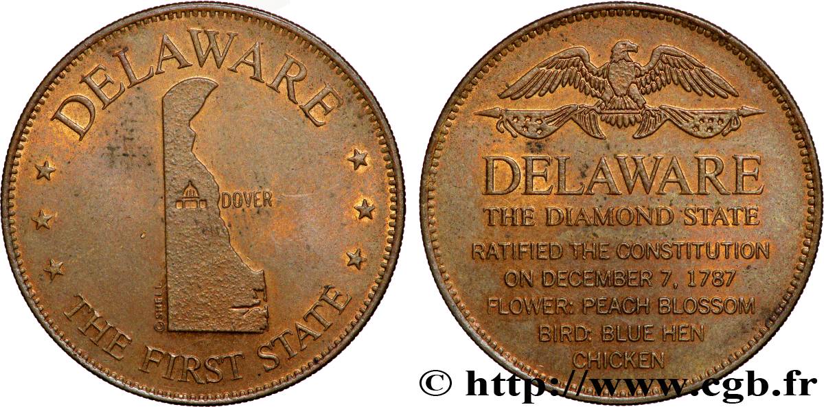 ÉTATS-UNIS D&nbsp;AMÉRIQUE Médaille, Delaware, 1er État TTB