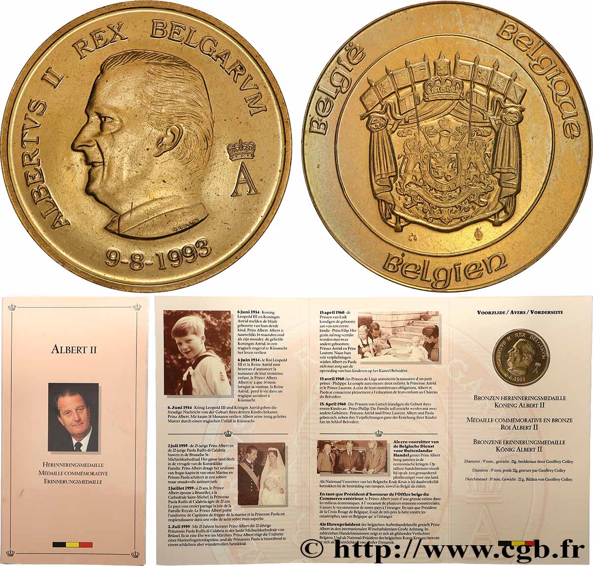 BELGIQUE Médaille, Roi Albert II SUP