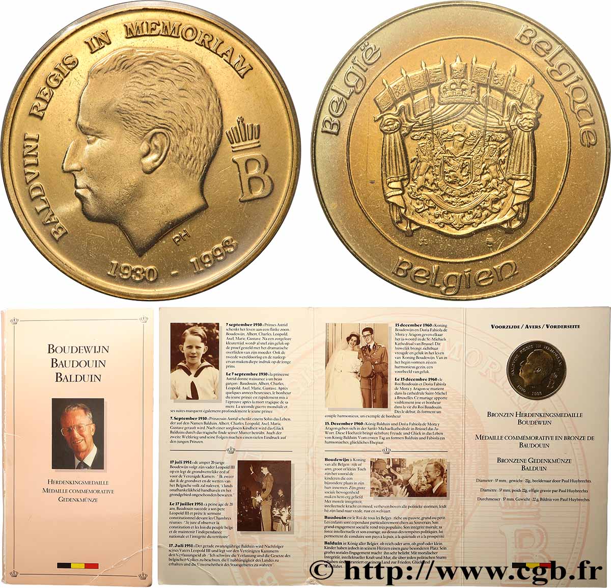 BELGIEN Médaille, Roi Baudouin fST