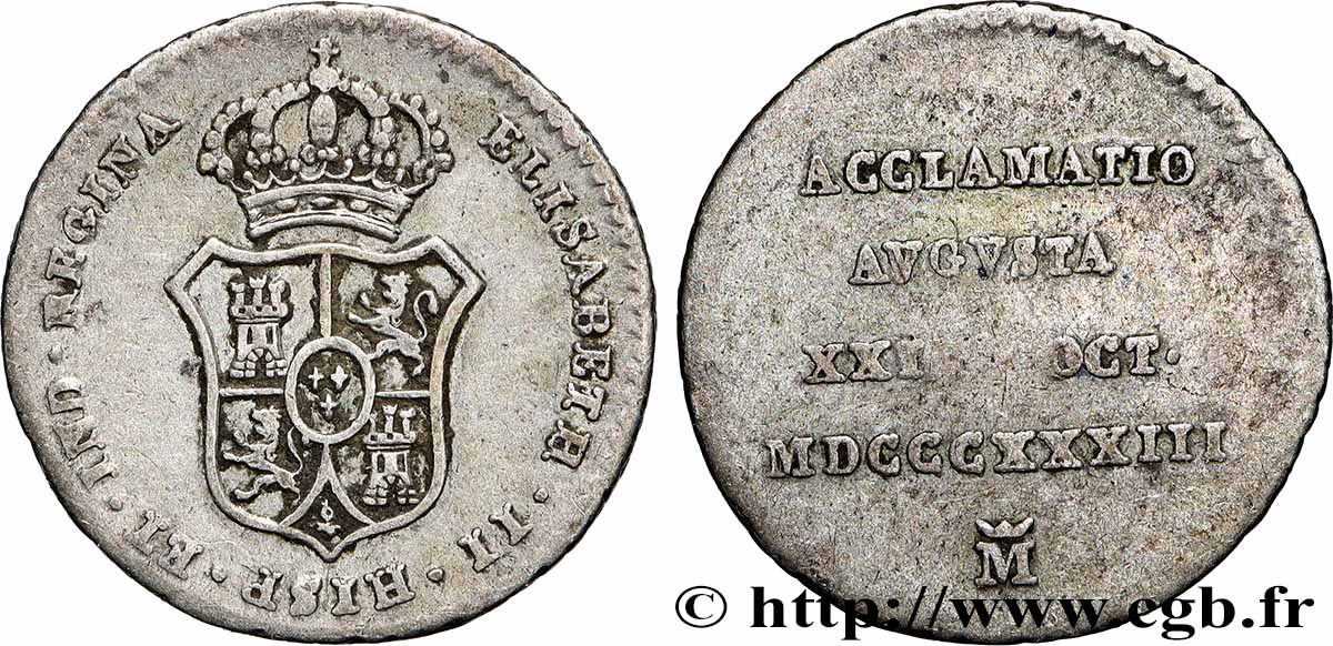 ESPAGNE - ROYAUME D&nbsp;ESPAGNE - ISABELLE II Médaille, Proclamation de règne TB+