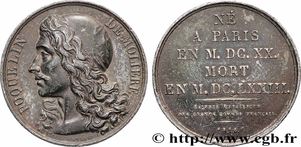 GALERIE MÉTALLIQUE DES GRANDS HOMMES FRANÇAIS Médaille, Poquelin de Molière SS