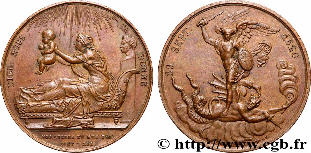 HENRI V COMTE DE CHAMBORD Médaille, Naissance de Henri, duc de Bordeaux, futur comte de Chambord TTB