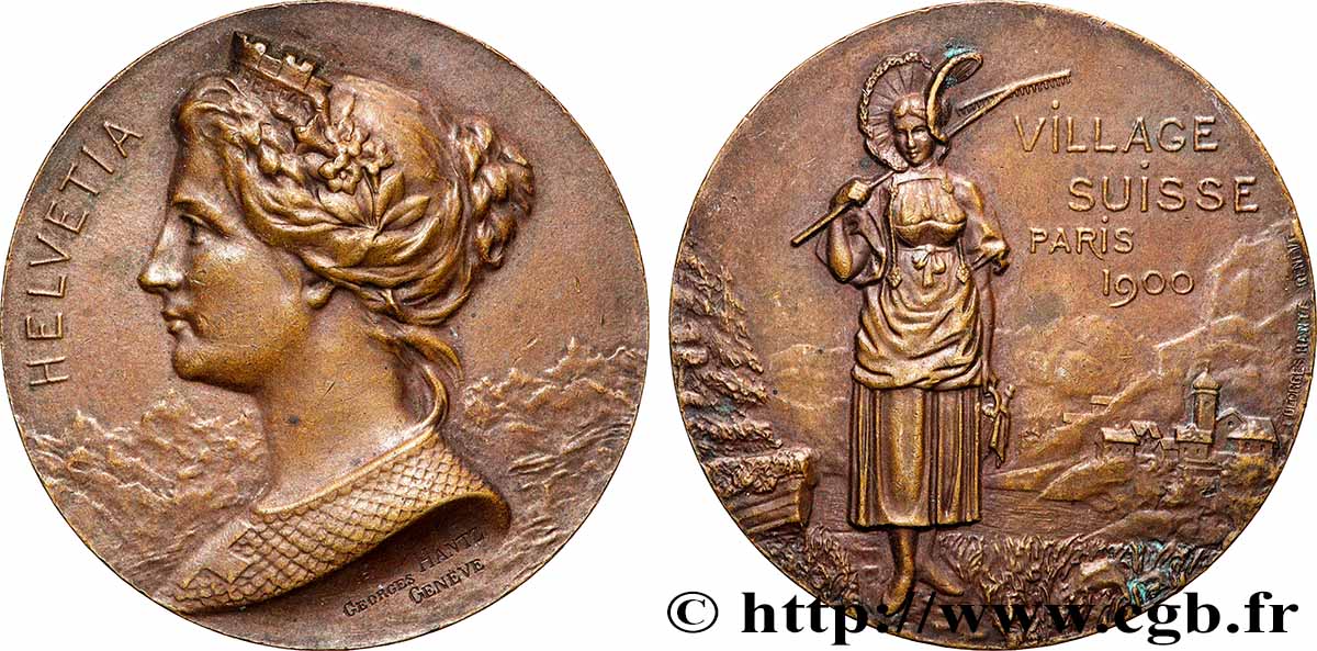 III REPUBLIC Médaille, Helvetia, Village suisse à Paris XF