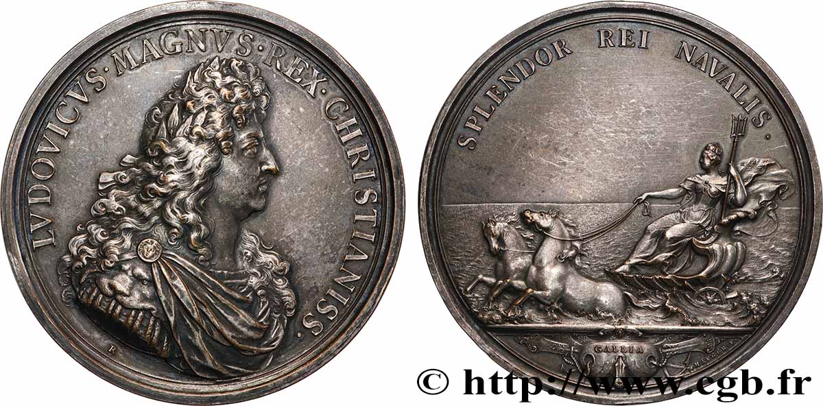 LOUIS XIV LE GRAND OU LE ROI SOLEIL Médaille, La marine florissante, refrappe TTB+
