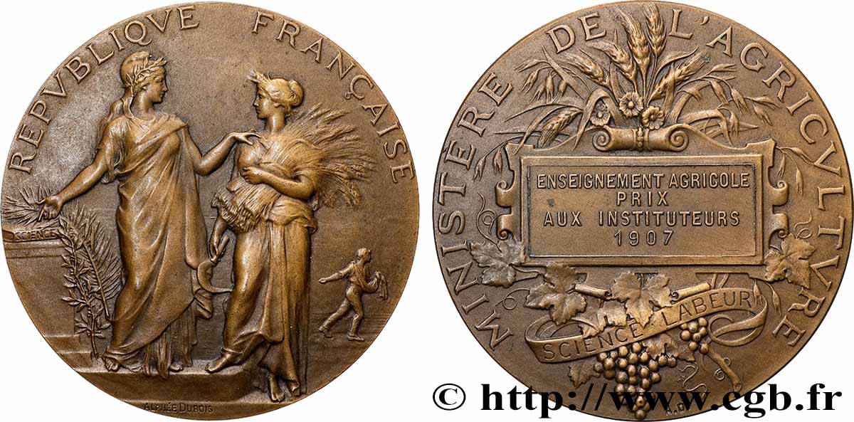 TERCERA REPUBLICA FRANCESA Médaille, Enseignement agricole MBC+