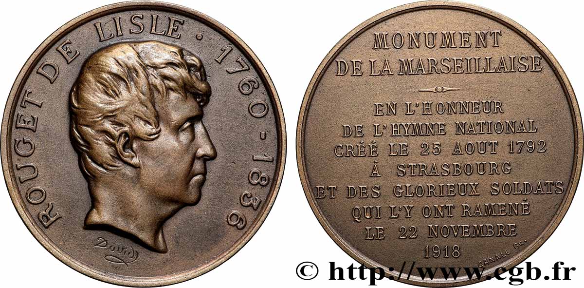 TROISIÈME RÉPUBLIQUE Médaille, Rouget de l’Isle TTB+
