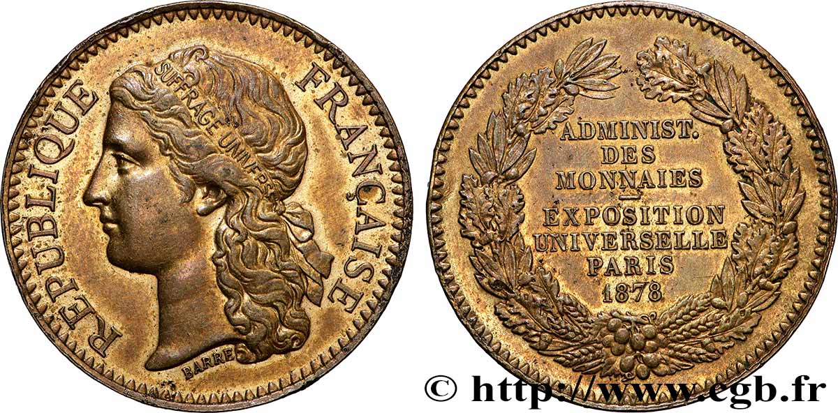 III REPUBLIC Médaille, Exposition universelle de Paris AU