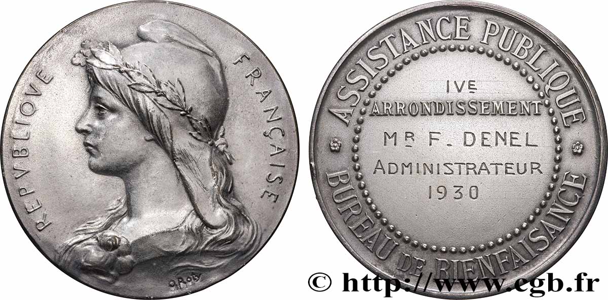III REPUBLIC Médaille de récompense, bureau de bienfaisance XF
