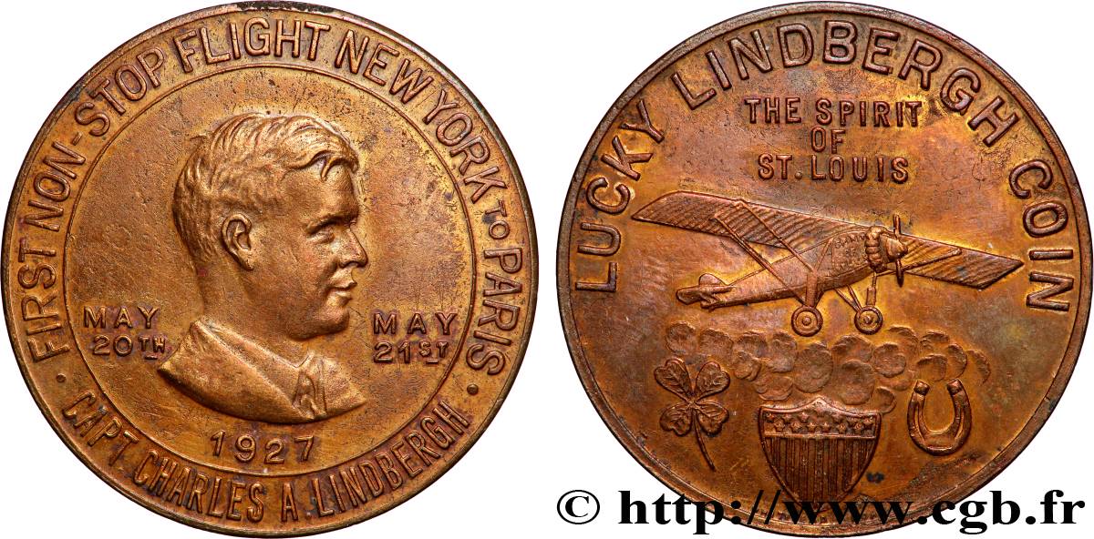 AERONAUTICS - AVIATION : AVIATORS & AIRPLANES Médaille, Charles Lindbergh, Spirit of Saint Louis AU