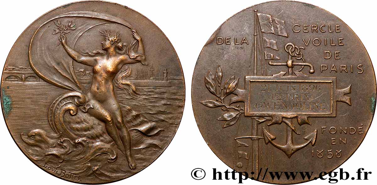 TROISIÈME RÉPUBLIQUE Médaille, 1er prix, Cercle de la voile TTB