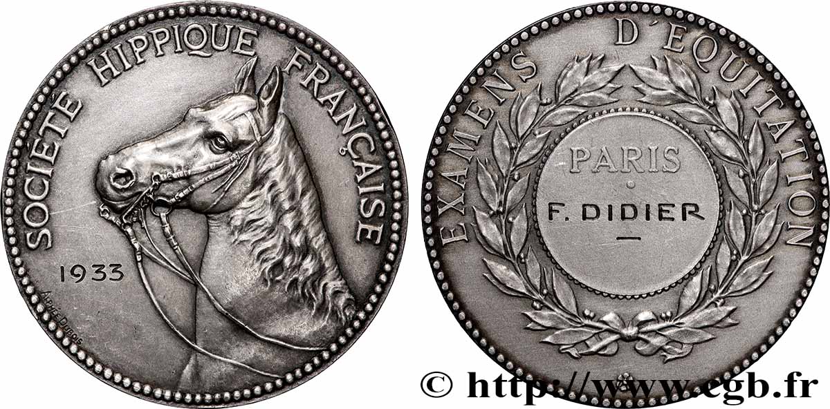TROISIÈME RÉPUBLIQUE Médaille, Société hippique française, Examens d’équitation SUP