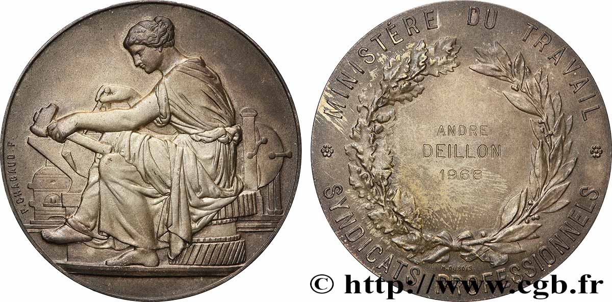 CINQUIÈME RÉPUBLIQUE Médaille, Syndicats professionnels, Ministère du travail SUP