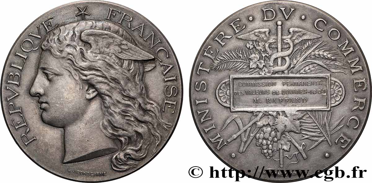 TERZA REPUBBLICA FRANCESE Médaille de récompense, Commission permanente des valeurs de douanes BB