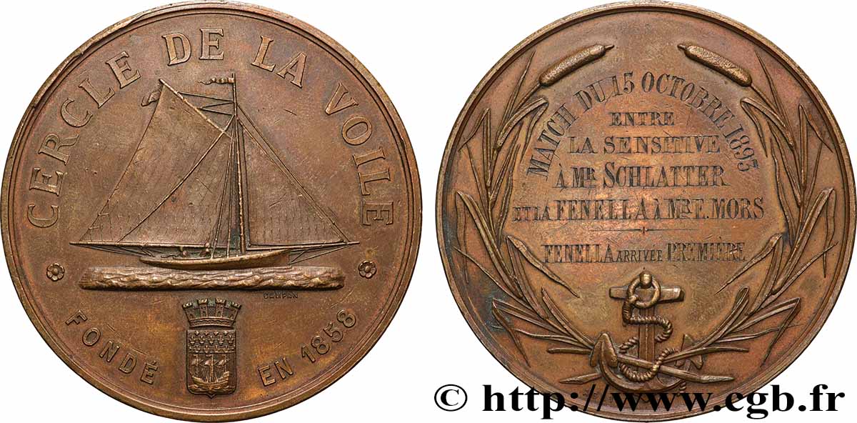 III REPUBLIC Médaille, Cercle de la voile  XF