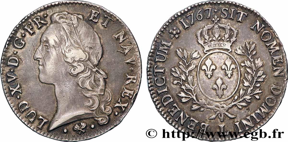 LOUIS XV DIT LE BIEN AIMÉ Écu aux branches d’olivier, tête ceinte d’un bandeau, transformée en médaille de mariage TTB