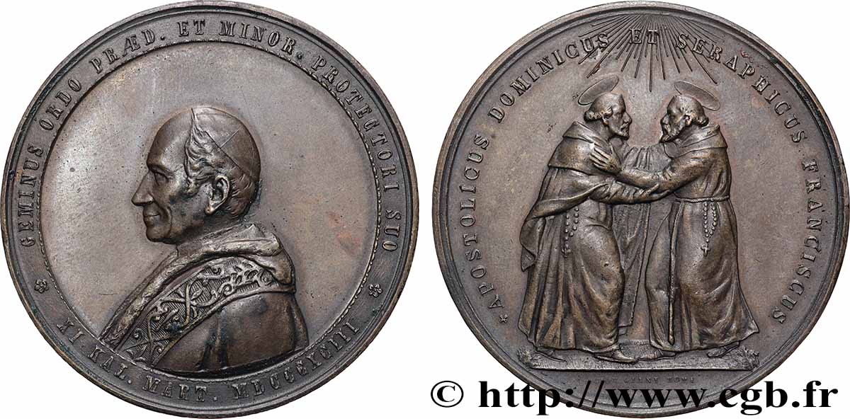 ITALIE - ÉTATS DU PAPE - LÉON XIII (Vincenzo Gioacchino Pecci) Médaille, Hommage aux dominicains et franciscains, en mémoire de l’audience accordée par le Pape TTB