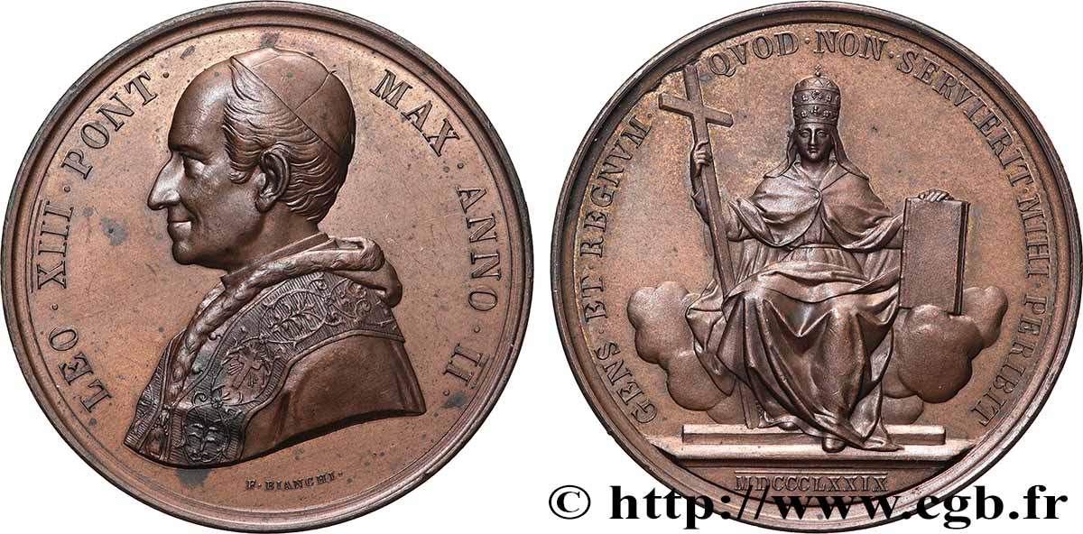 ITALIE - ÉTATS DU PAPE - LÉON XIII (Vincenzo Gioacchino Pecci) Médaille, Basilique du Baptistère de Florence SUP