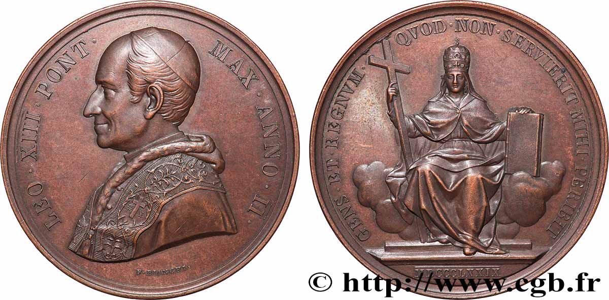 ITALIE - ÉTATS DU PAPE - LÉON XIII (Vincenzo Gioacchino Pecci) Médaille, Basilique du Baptistère de Florence TTB+