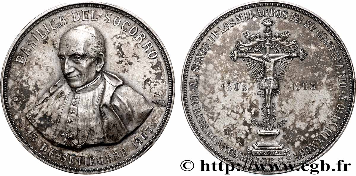 ITALIE - ÉTATS DU PAPE - LÉON XIII (Vincenzo Gioacchino Pecci) Médaille, Centenaire de sa sainteté, Basilique del Socorro TTB+