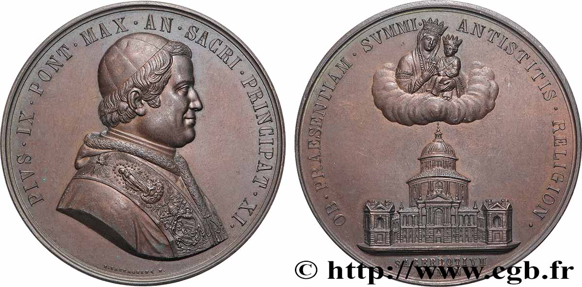 ITALY - PAPAL STATES - PIUS IX (Giovanni Maria Mastai Ferretti) Médaille, Visite du pape à la basilique Saint-Luc de Bologne AU/AU