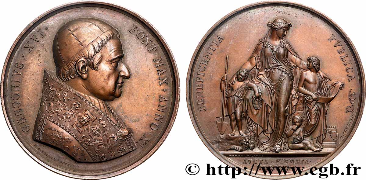ITALY - PAPAL STATES - GREGORY XVI (Bartolomeo Alberto Cappellari) Médaille, Bienfaits reçus grâce à la Providence du pape AU/AU