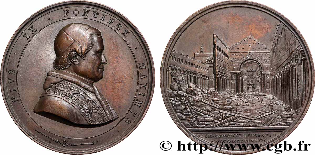 ITALIA - STATO PONTIFICIO - PIE IX (Giovanni Maria Mastai Ferretti) Médaille, Incendie de la Basilique Saint Paul q.SPL/SPL