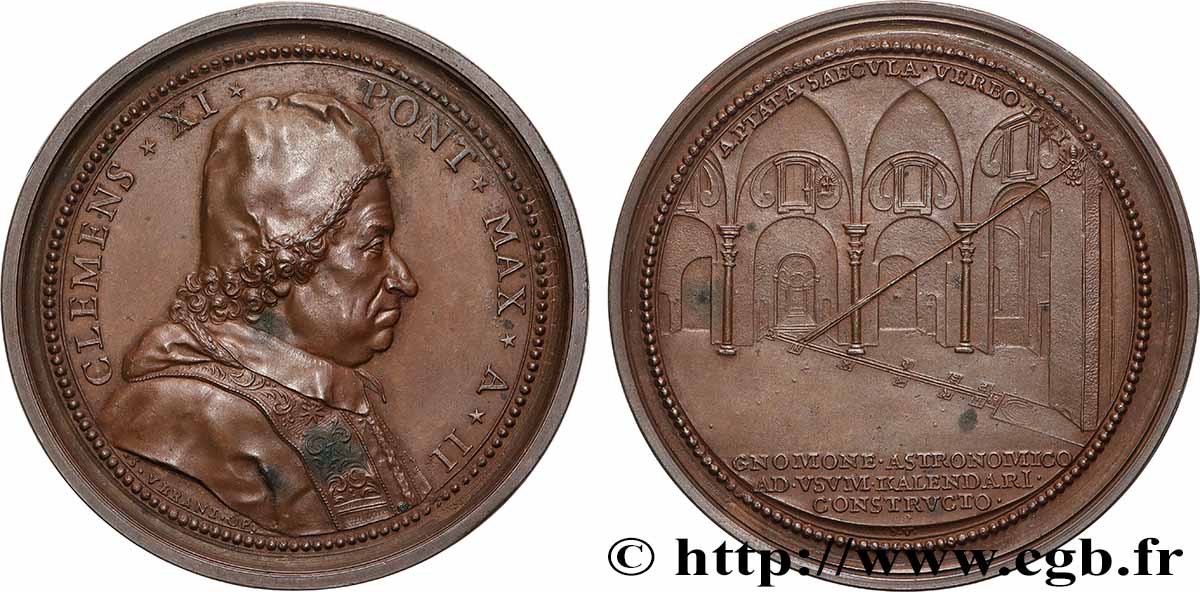 ITALIE - ÉTATS DU PAPE - CLEMENT XI (Jean-François Albani) Médaille, Gnomon astronomique SUP