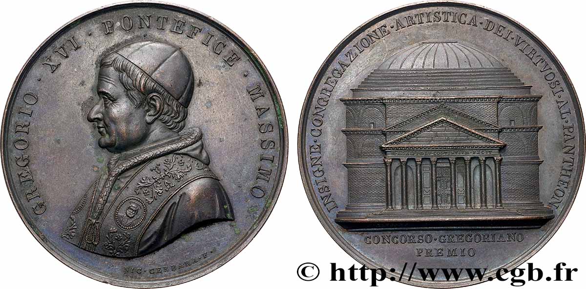 ITALIEN - KIRCHENSTAAT - GREGOR XVI. Médaille, Prix du concours de l’Académie des virtuoses du Panthéon fVZ