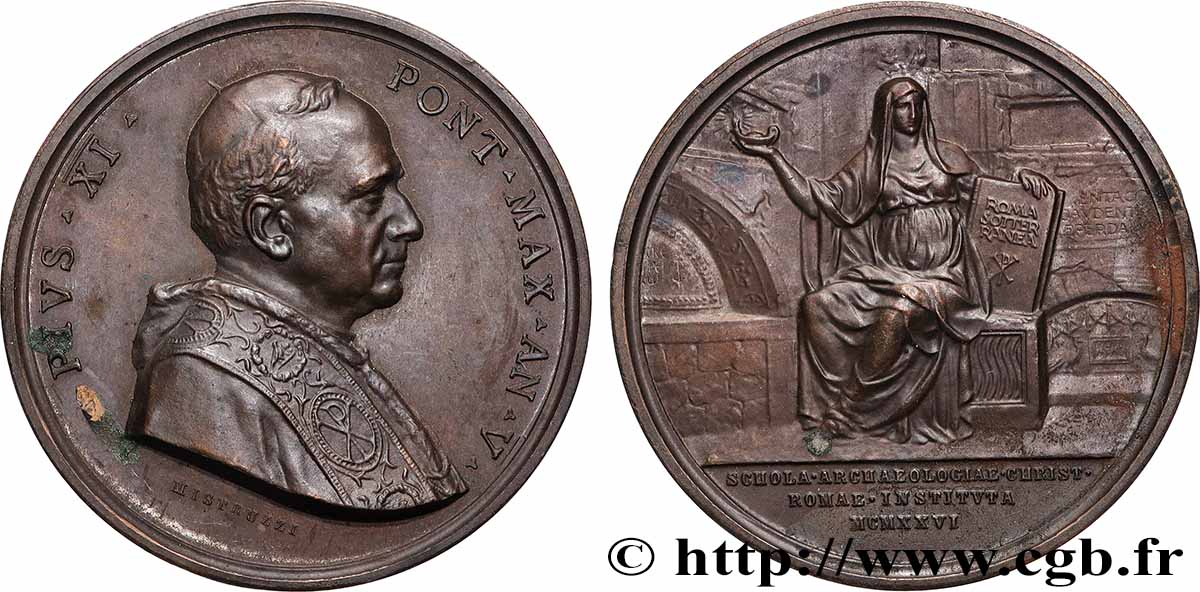 VATIKAN - PIE XI. (Achille Ratti) Médaille, Érection de l’Institut d’archéologie chrétienne fVZ