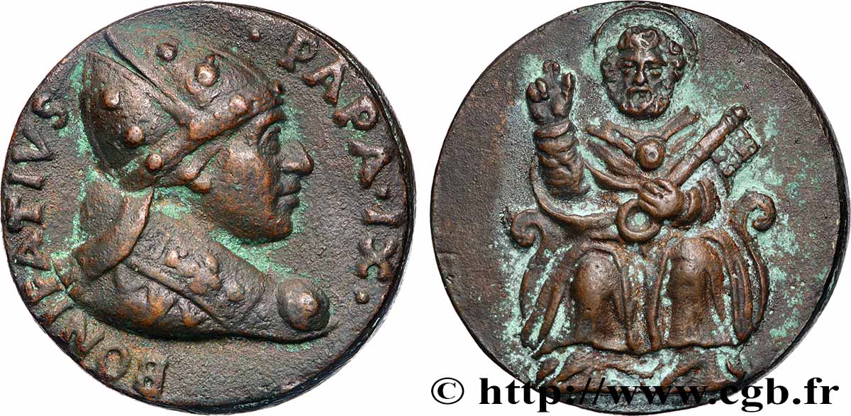 ITALIE - ÉTATS DU PAPE - BONIFACE IX (Pierre Tomacelli) Médaille, Saint Pierre TTB+