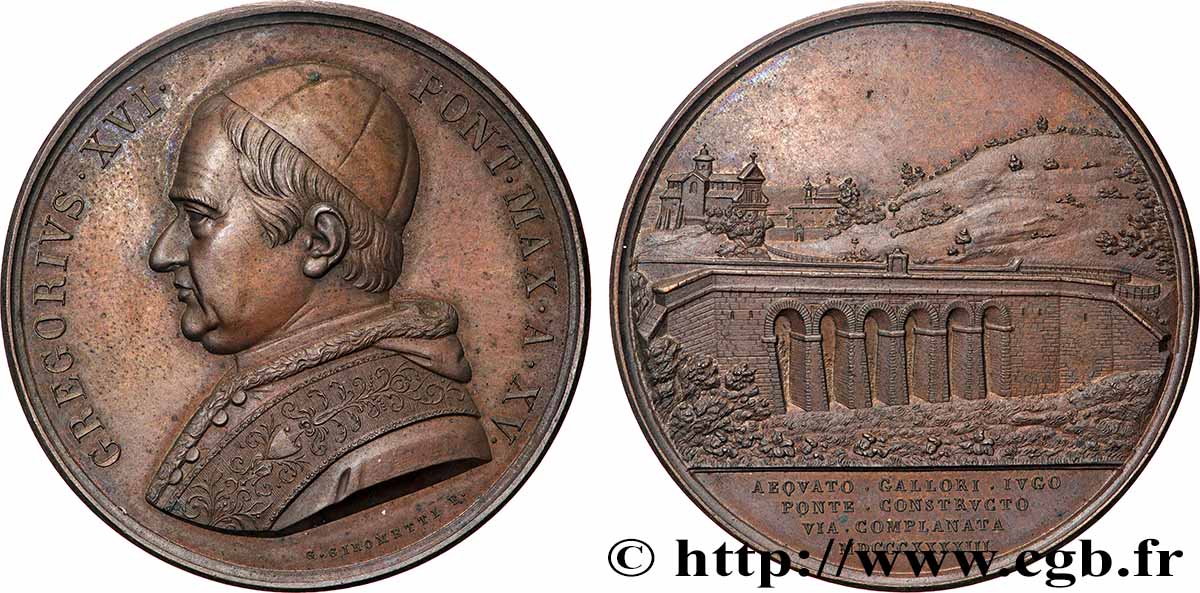 ITALY - PAPAL STATES - GREGORY XVI (Bartolomeo Alberto Cappellari) Médaille, Pont de Galloro AU/AU