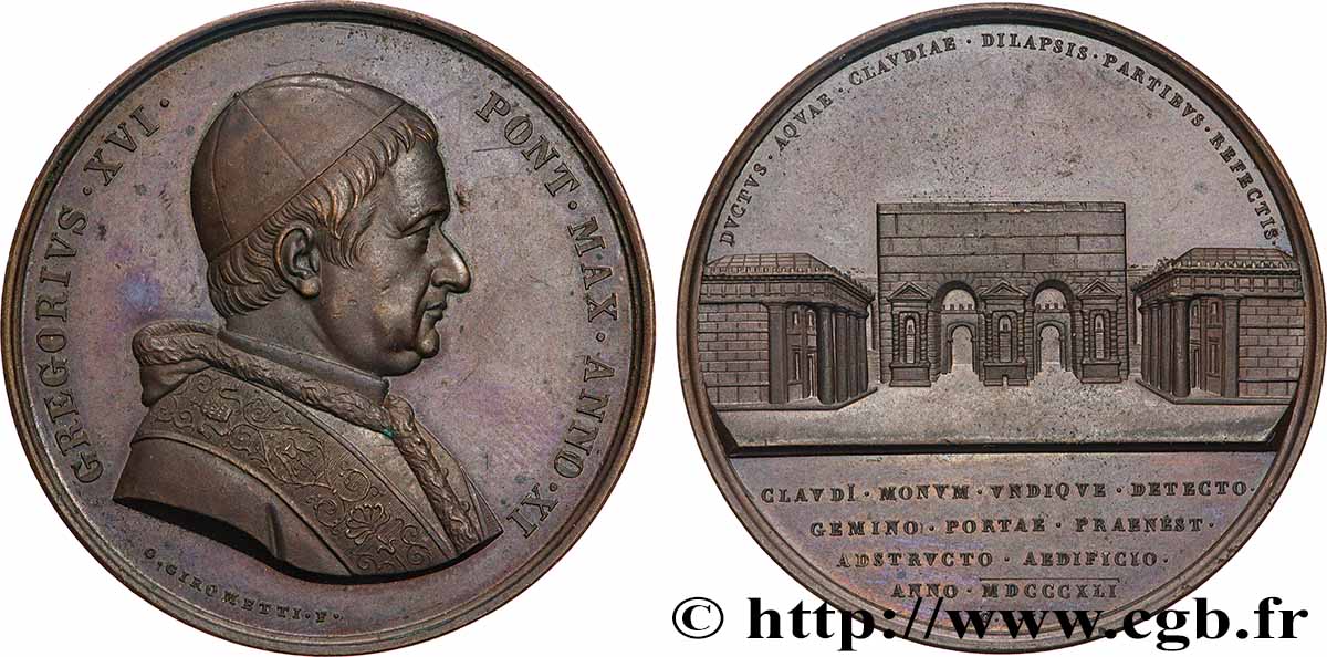 VATICAN - GREGORY XVI Médaille, Restauration de l’aqueduc de Claude AU/AU