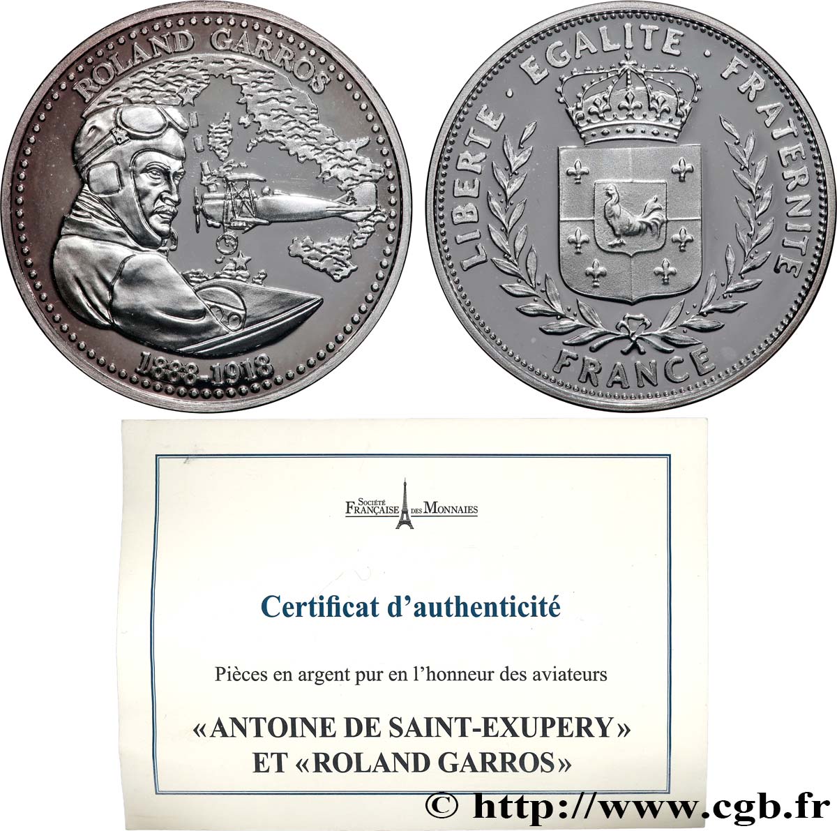 FUNFTE FRANZOSISCHE REPUBLIK Médaille, Antoine de Saint-Exupery, Roland Garros fST