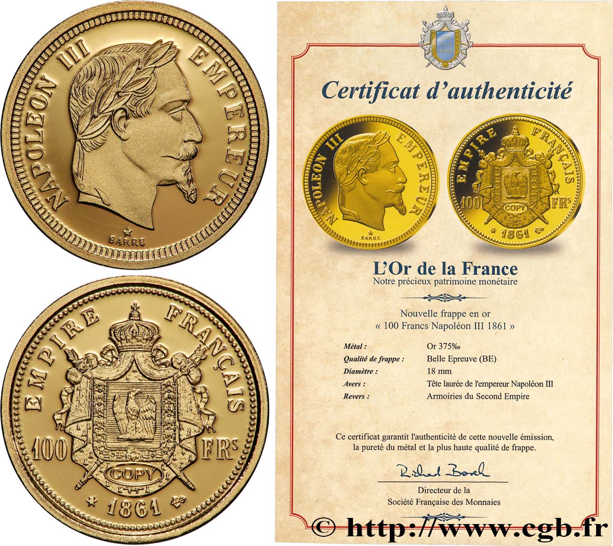 V REPUBLIC Médaille, 100 Franc Napoléon III Proof set