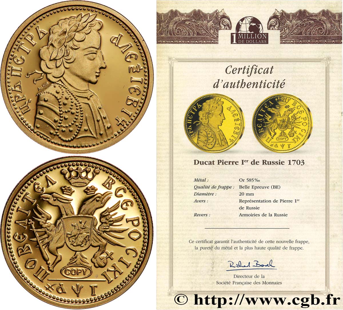 1 MILLION DOLLAR SERIES Médaille, Reproduction d’une monnaie, ducat Proof set