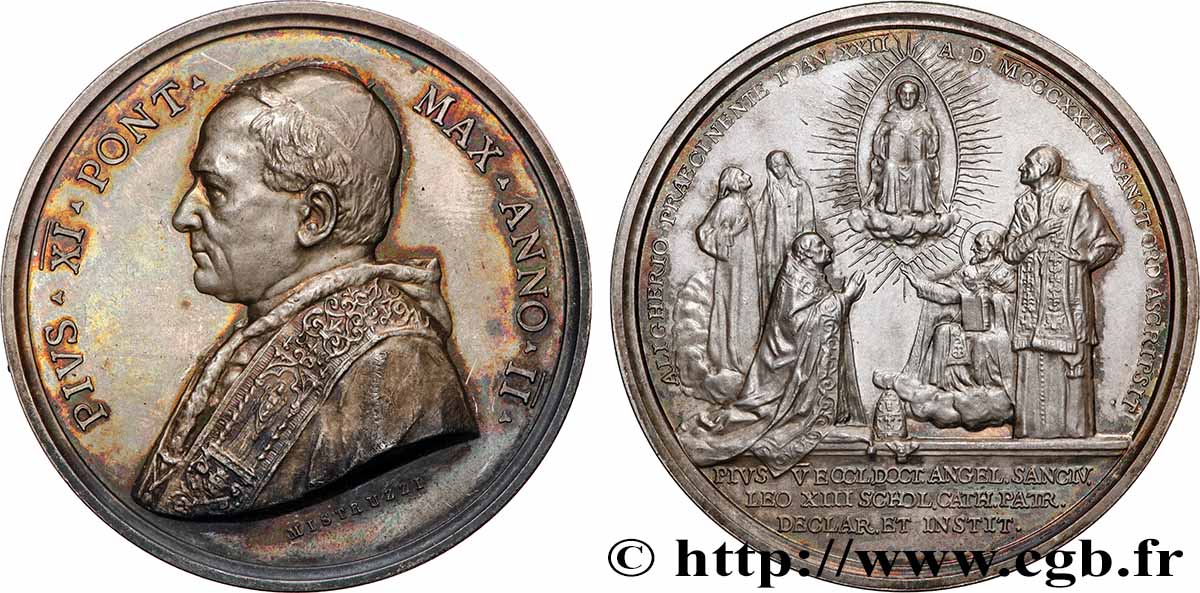 VATICAN - PIUS XI (Achille Ratti) Médaille, 6e centenaire de la canonisation de Saint Thomas d’Aquin AU