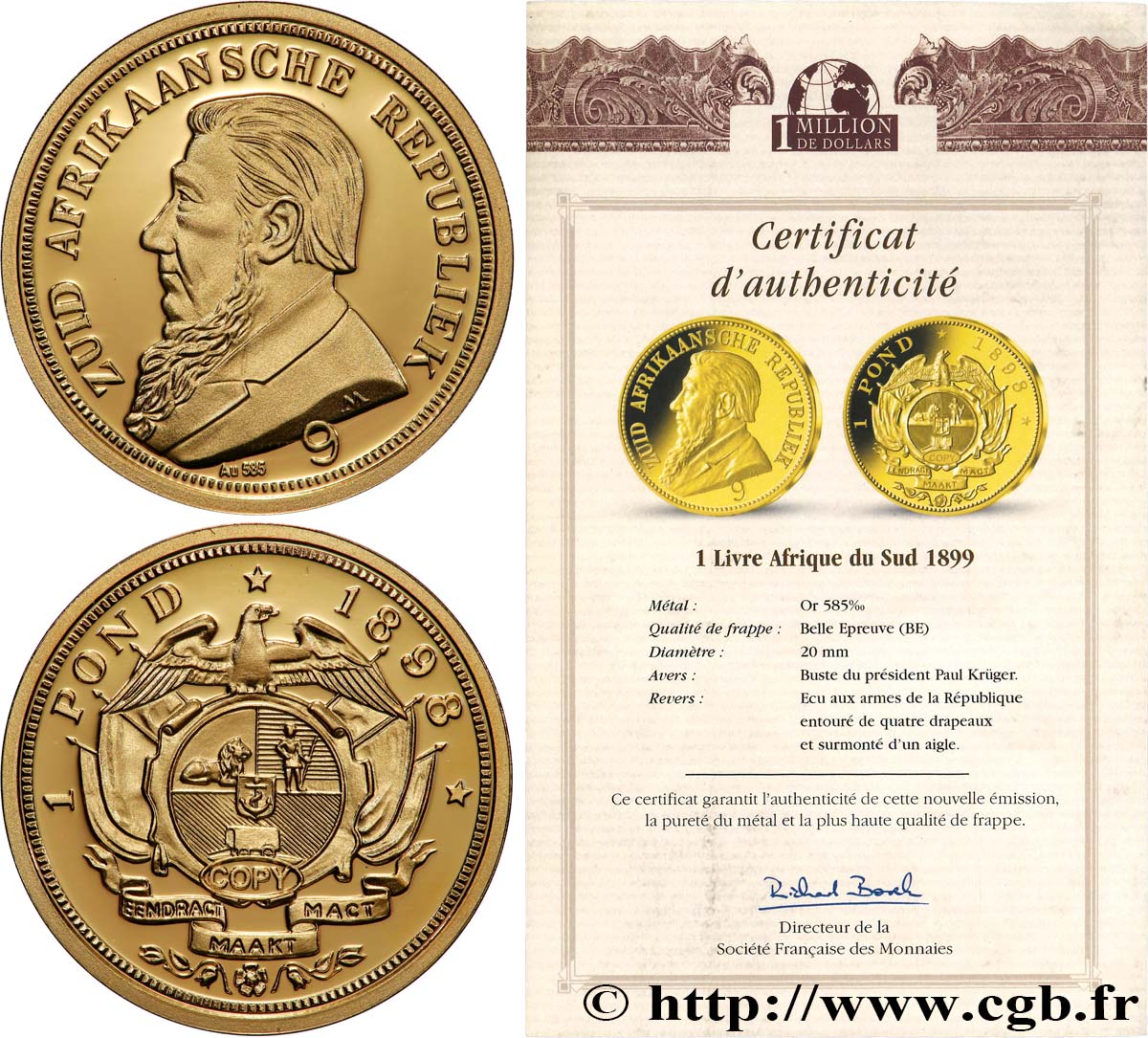 1 MILLION DOLLAR SERIES Médaille, Reproduction monnaie, 1 livre Afrique du Sud Proof set