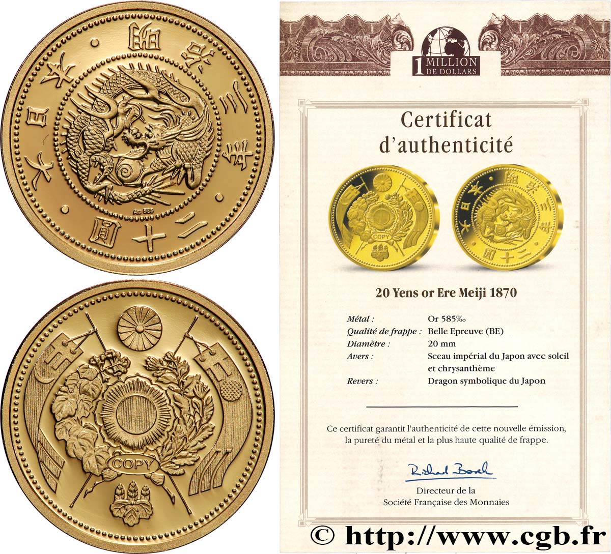 1 MILLION DOLLAR SERIES Médaille, Reproduction d’une monnaie, 20 Yens Proof set