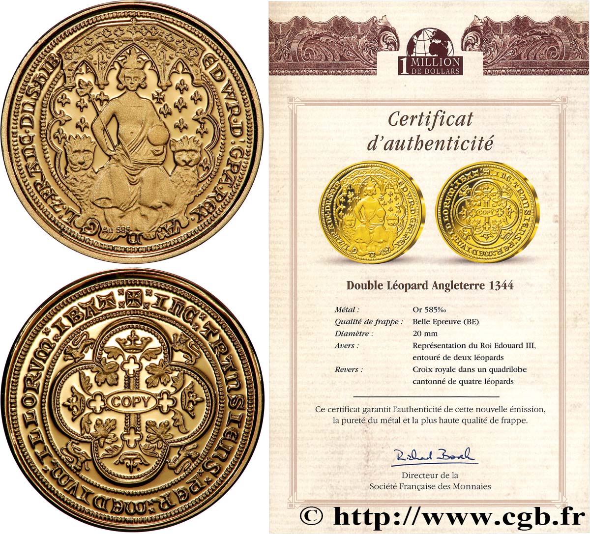 1 MILLION DOLLAR SERIES Médaille, Reproduction d’une monnaie, Double léopard d’Edouard III Proof set