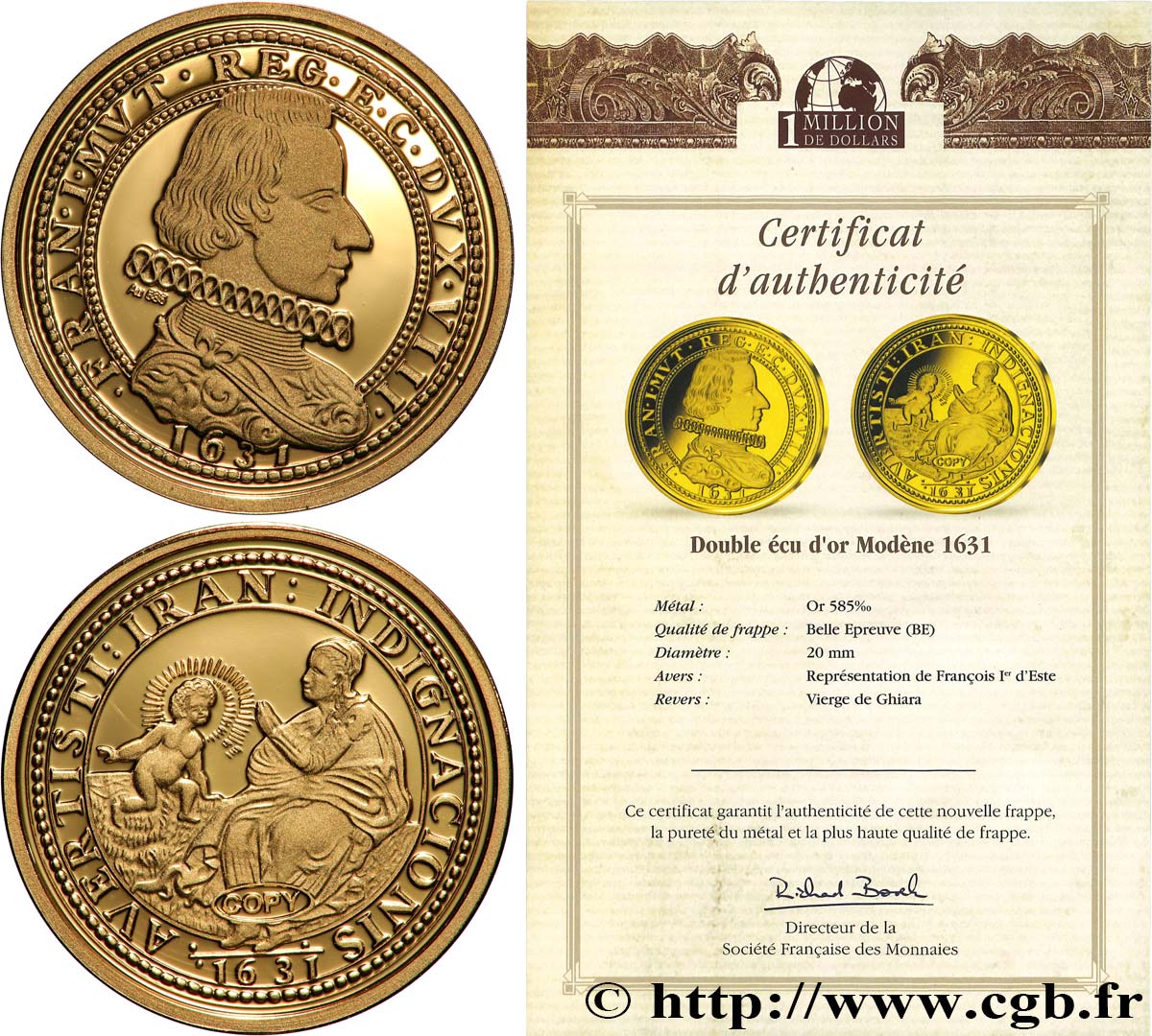 1 MILLION DOLLAR SERIES Médaille, Double écu d’or Modène Proof set