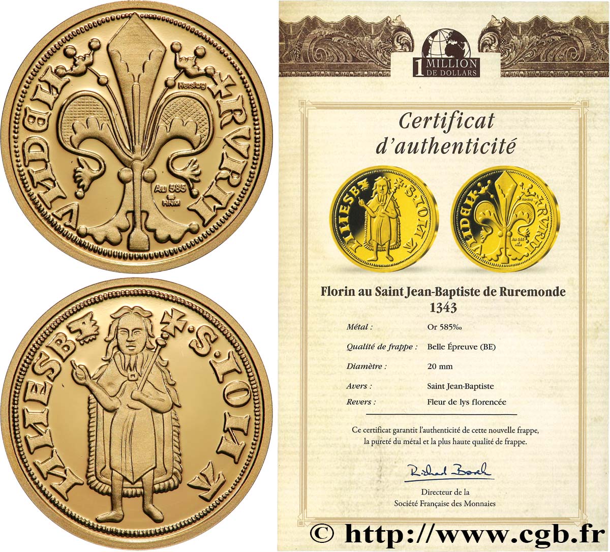 1 MILLION DOLLAR SERIES Médaille, Reproduction Florin d&nbsp;or au Saint-Jean Baptiste Proof set