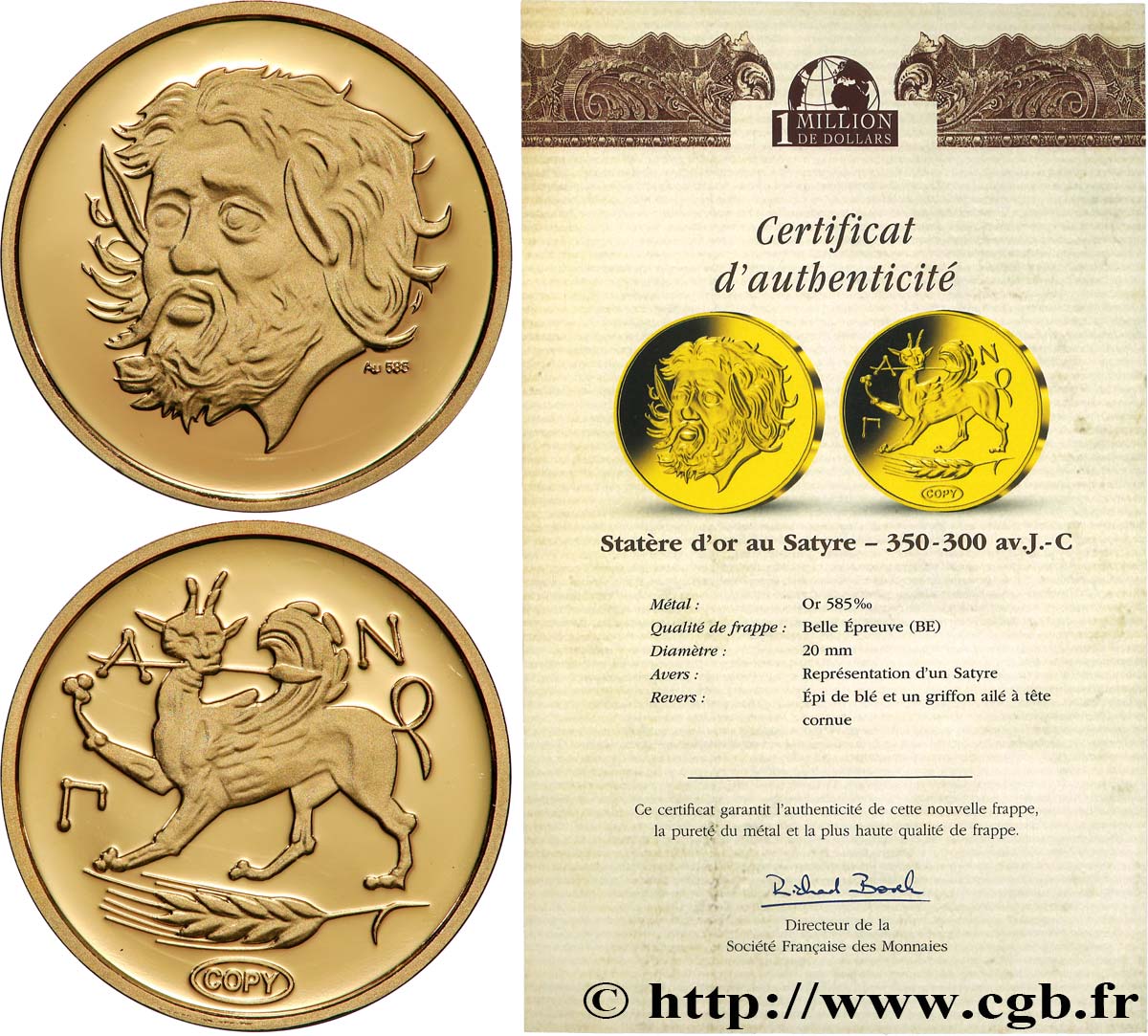 1 MILLION DOLLAR SERIES Médaille, Statère d’or au Satyre Proof set